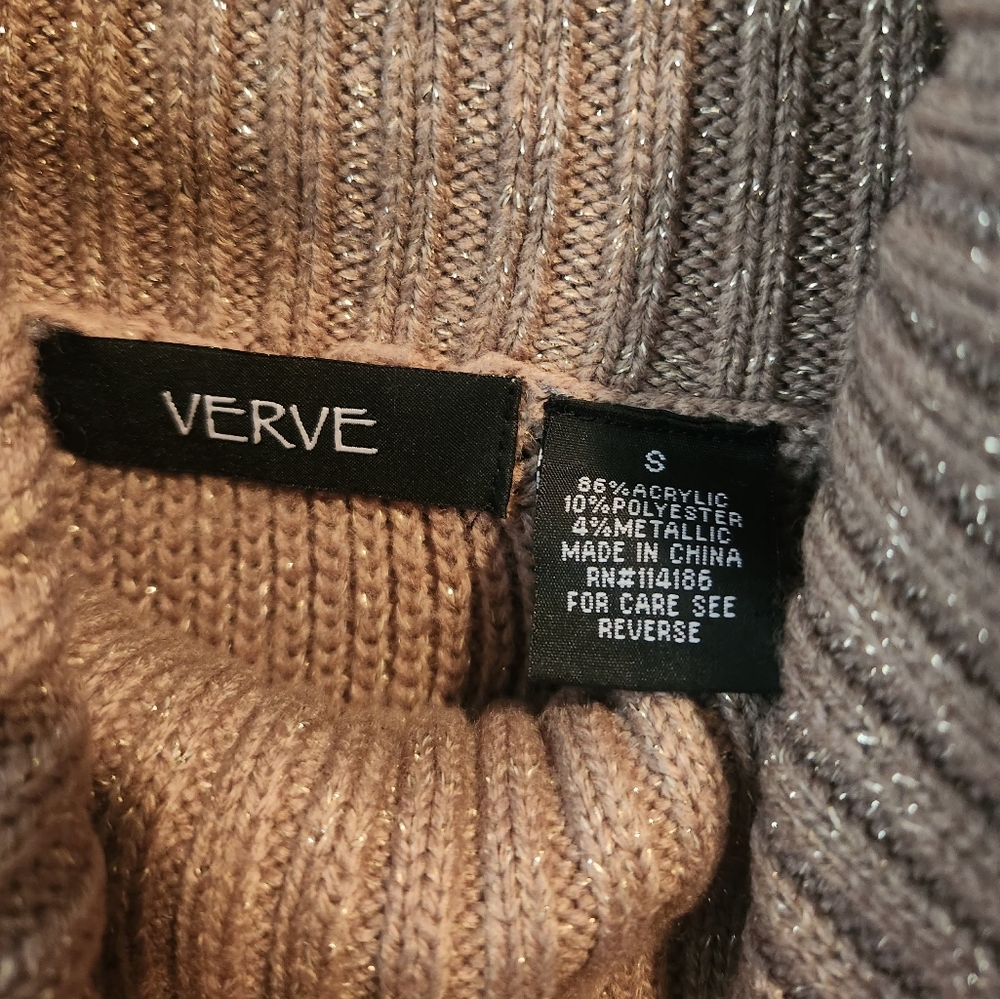 Womens Verve Ami tan and gold metallic sweater~size S - Picture 2 of 6